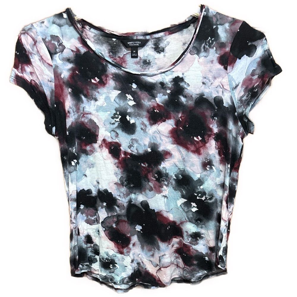 Women’s Medium Simply Vera Vera Wang Burgundy, Black & White Floral T-Shirt